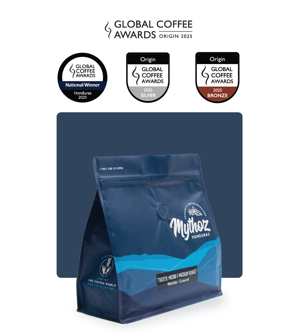Global Coffee Awards 2025 – National Winner, Silver, Bronze – Mythoz Café Honduras.